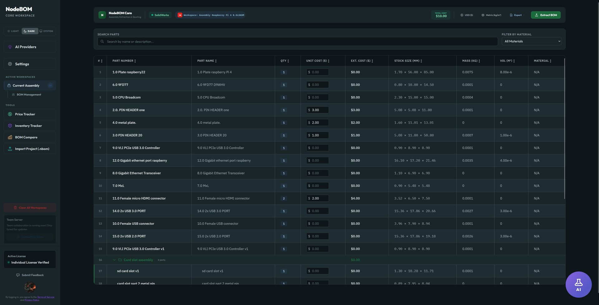 NodeBOM BOM management interface