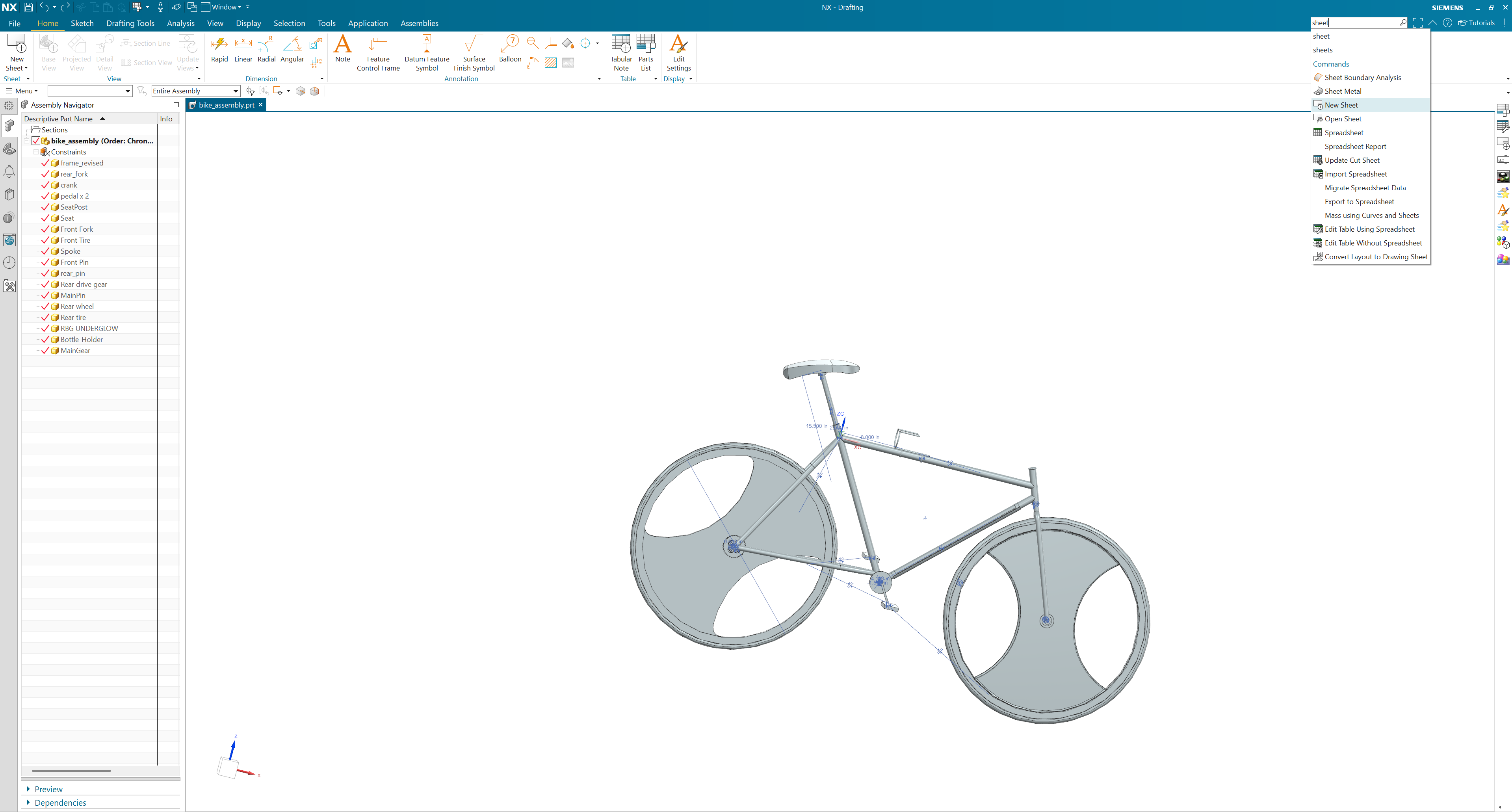 Siemens NX adding a new drawing sheet from the menu