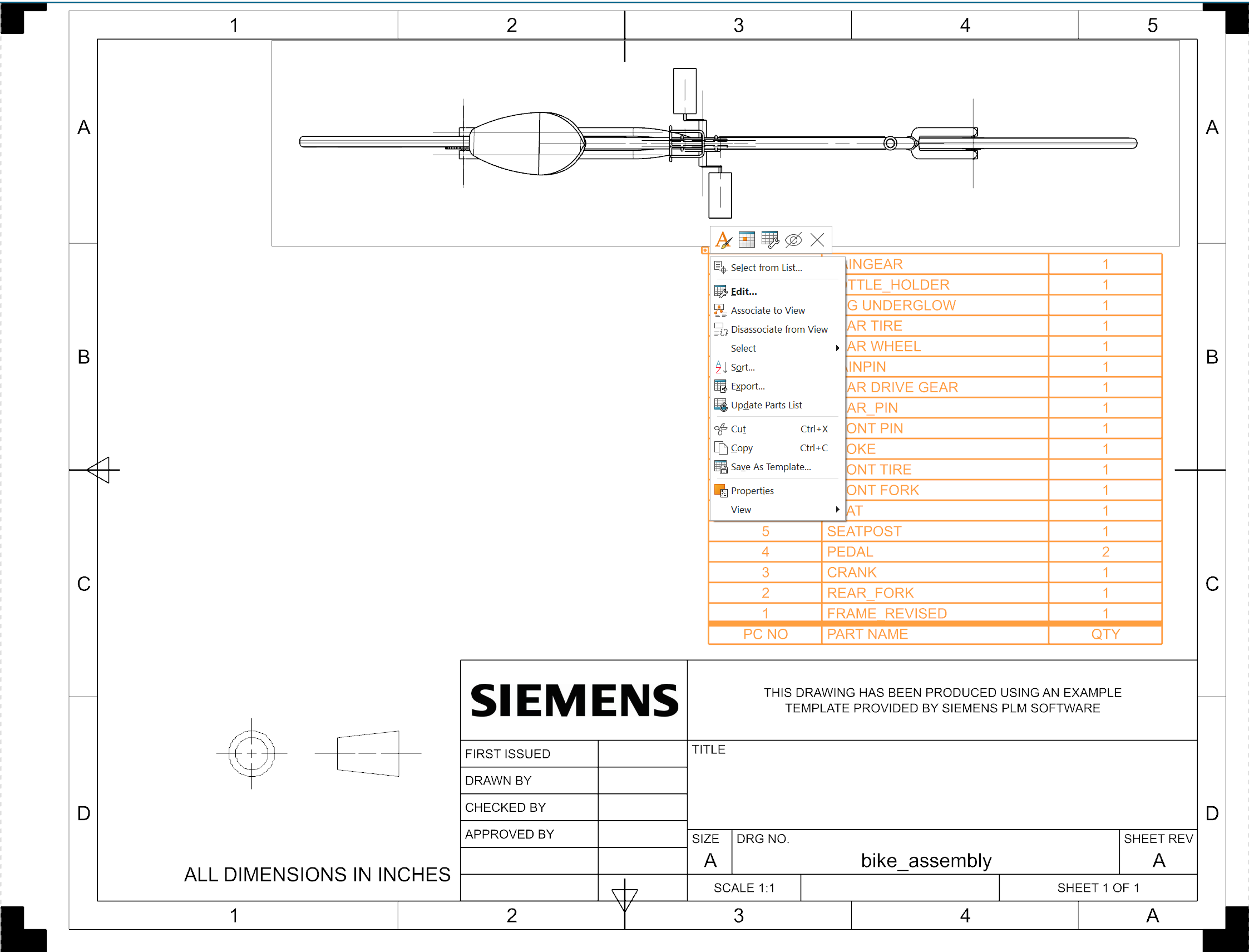Right-clicking the top-left cell of the Parts List to access Export option
