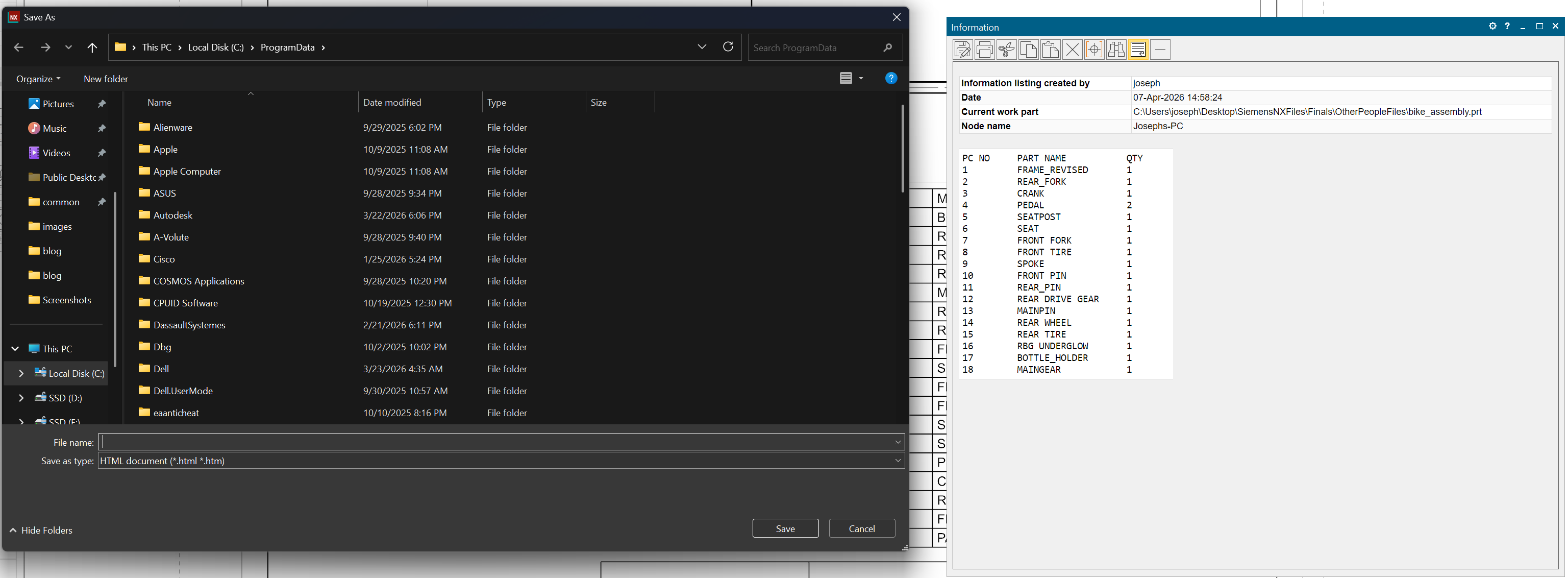 Save As dialog showing HTML and TXT as the only export formats
